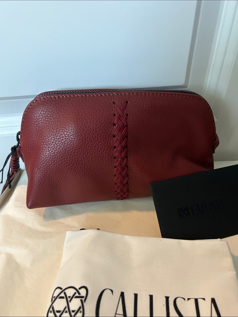Callista Burgundy Leather Clutch - Picture 3 of 6